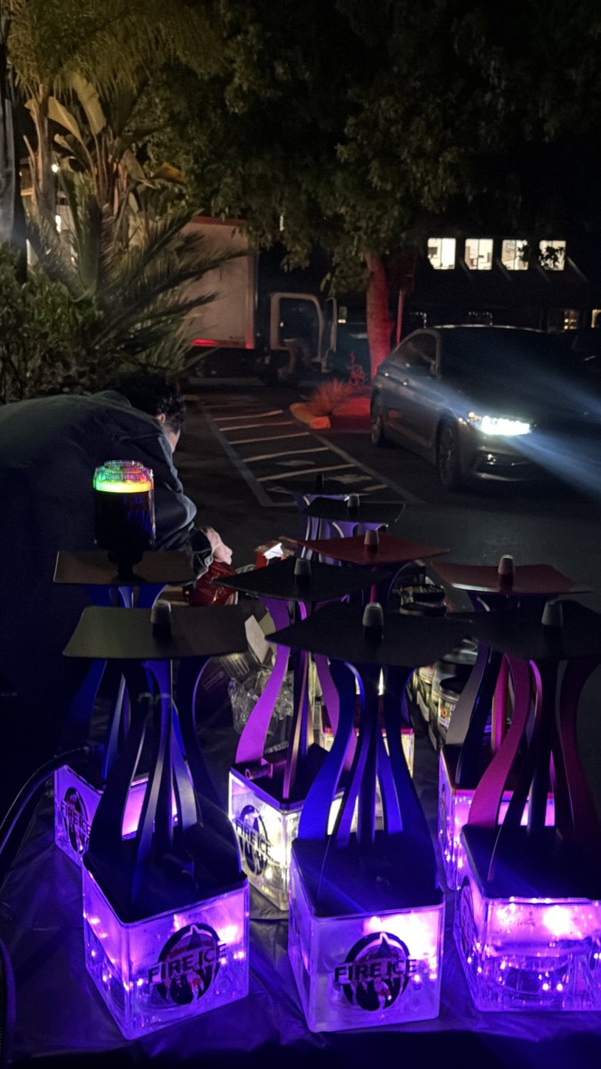 LED-base hookahs staged and ready for guests